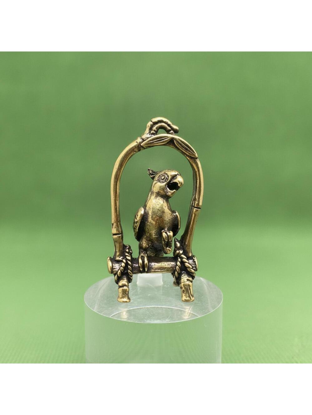 Brass Bird Cage Parrot Figurine Miniature